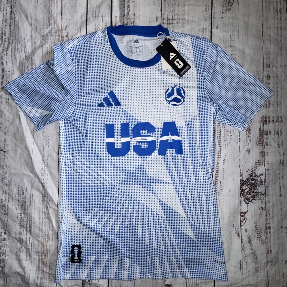 adidas USA Blue and White Men's Soccer Jersey
